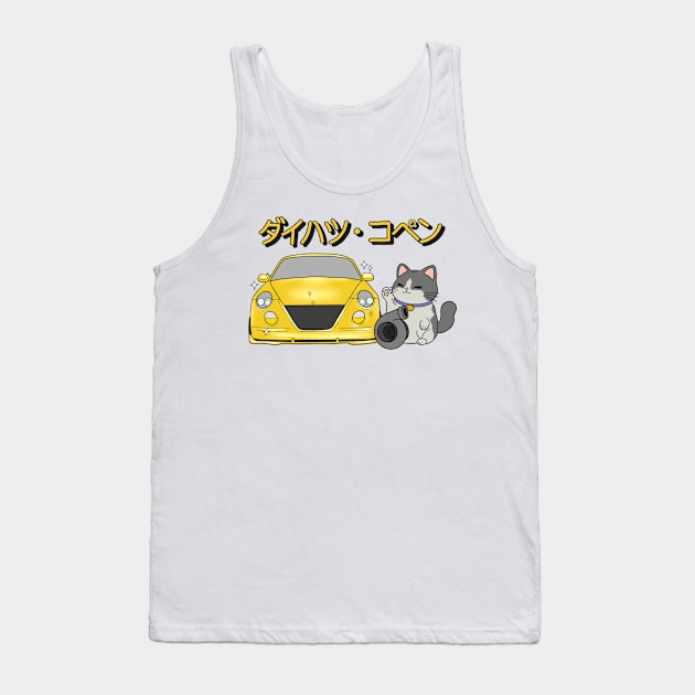 Yellow Daihatsu Copen & Maneki-Neko Tank Top by Sakuraarts